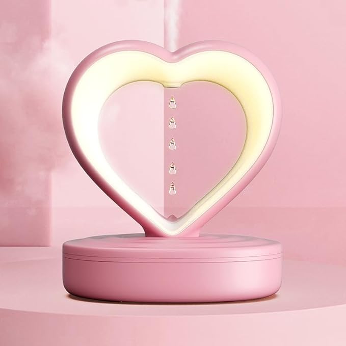 Anti-Gravity Heart Humidifier – Ultrasonic Cool Mist with Night Light (Pink)