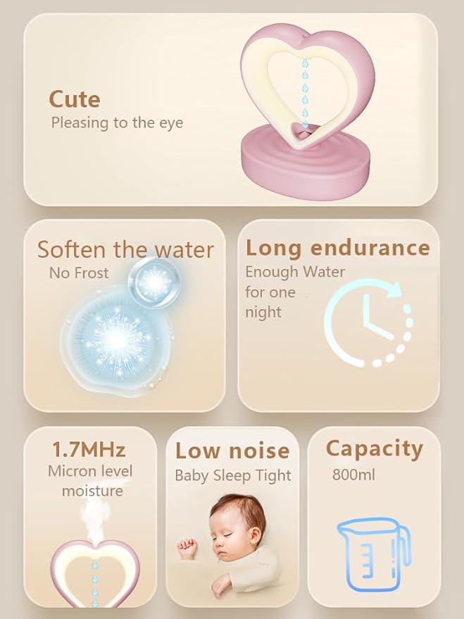 Anti-Gravity Heart Humidifier – Ultrasonic Cool Mist with Night Light (Pink)