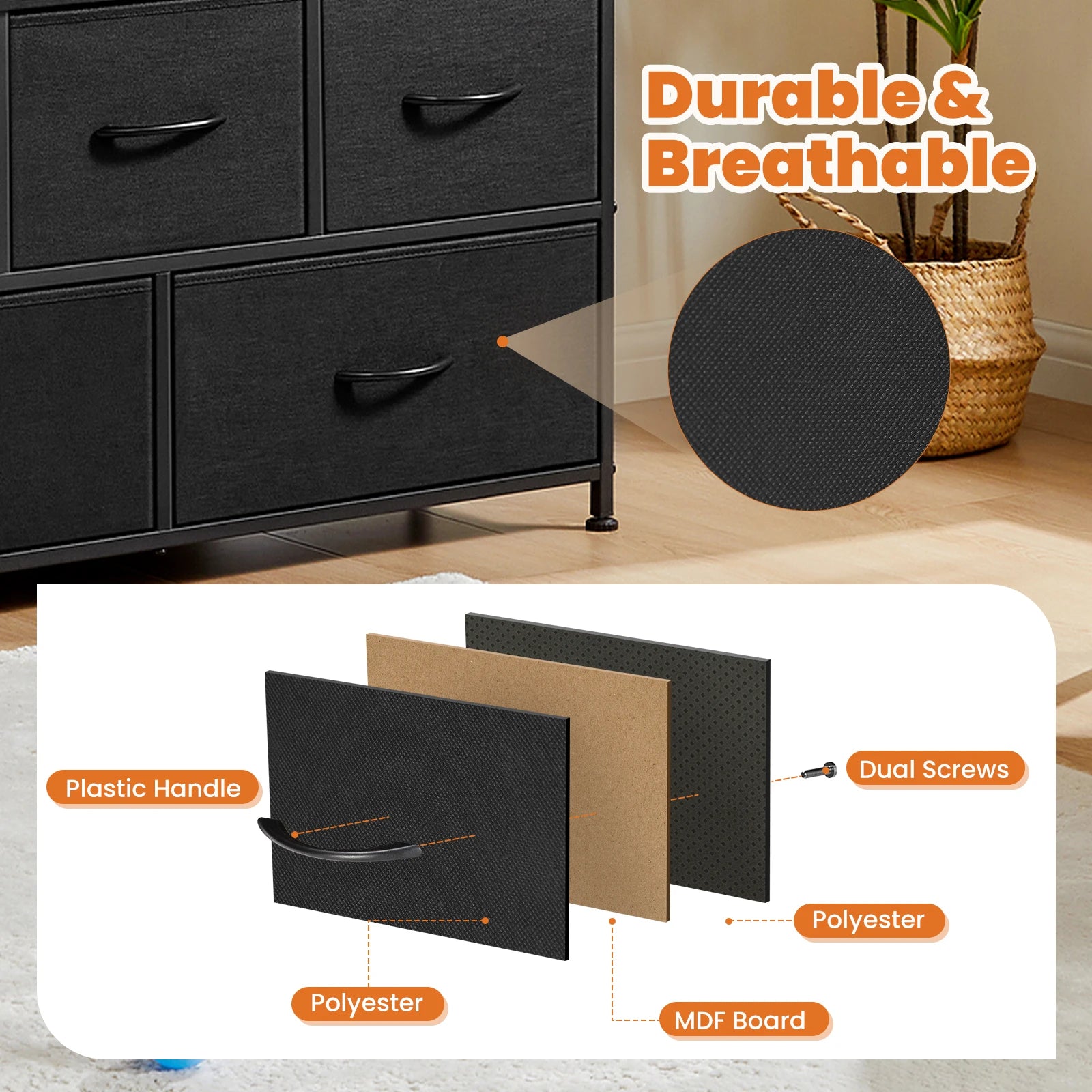 Shoe Rack and Dresser with 5 Protective Multilayer Drawers