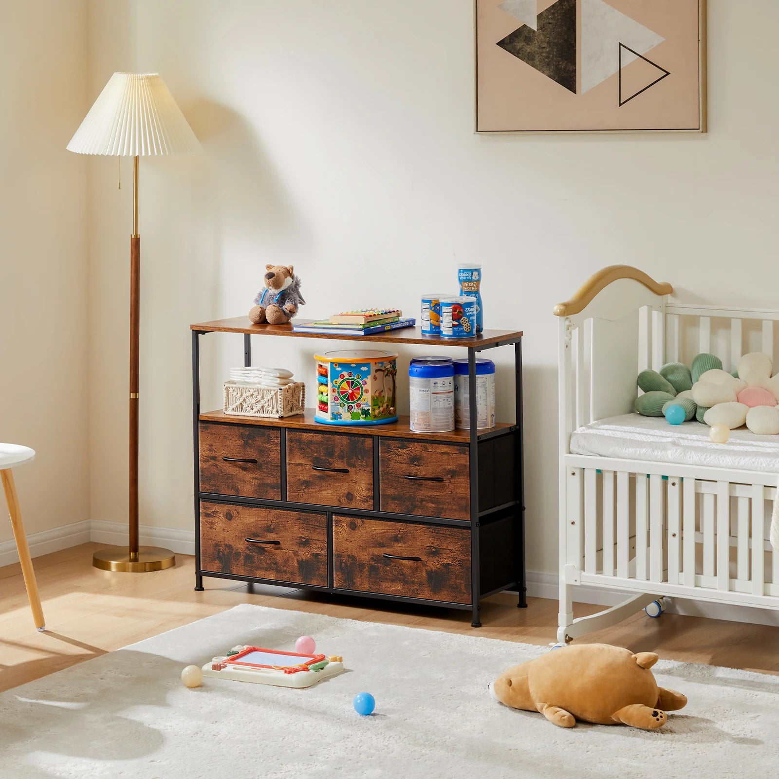 Shoe Rack and Dresser with 5 Protective Multilayer Drawers