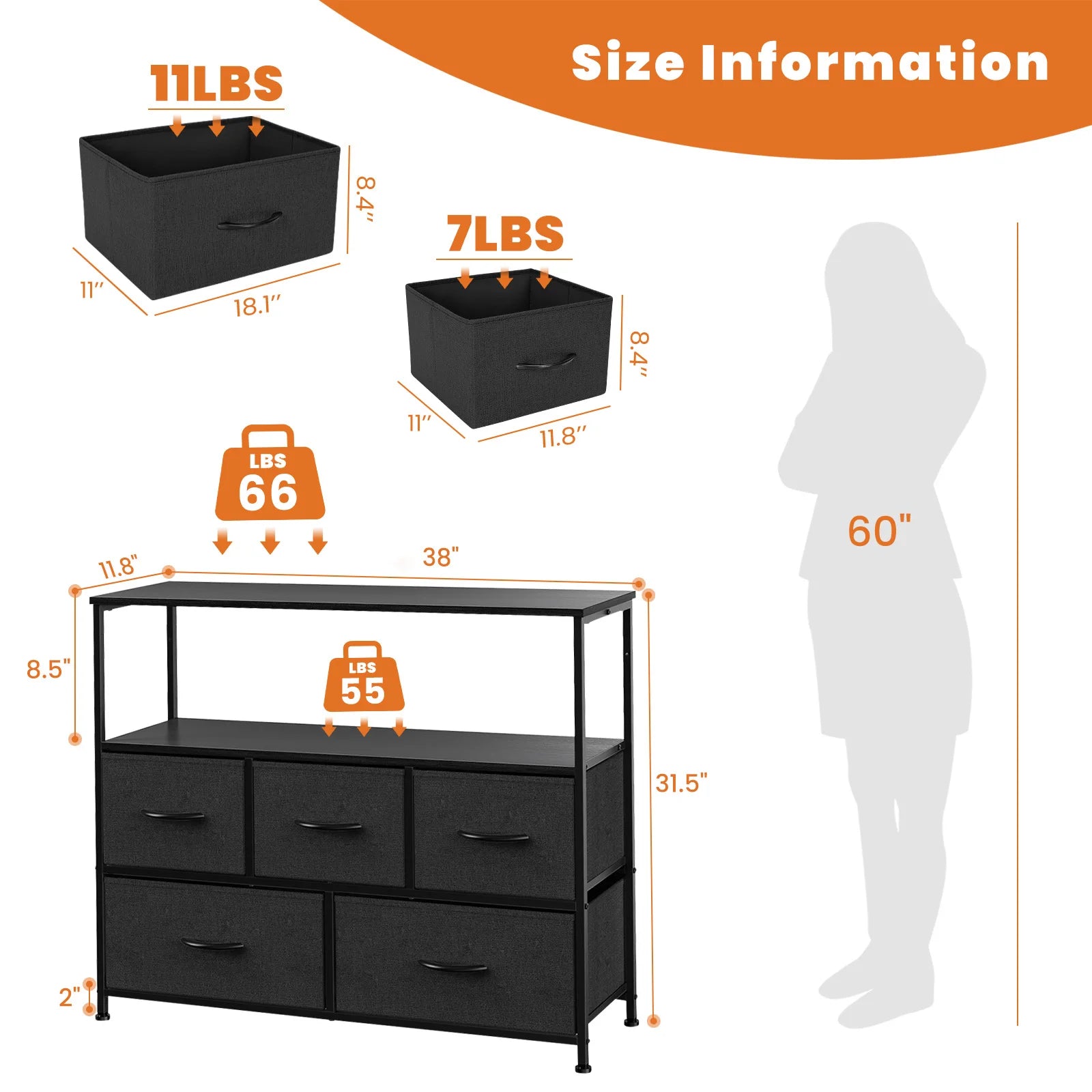 Shoe Rack and Dresser with 5 Protective Multilayer Drawers
