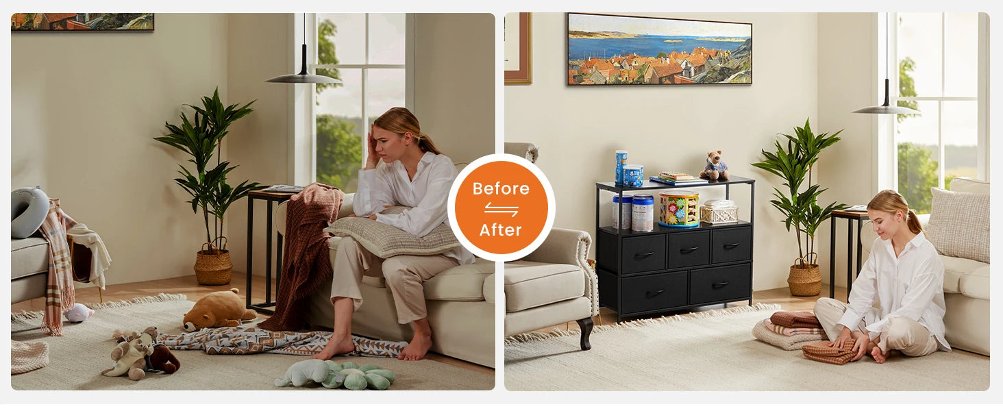 Shoe Rack and Dresser with 5 Protective Multilayer Drawers