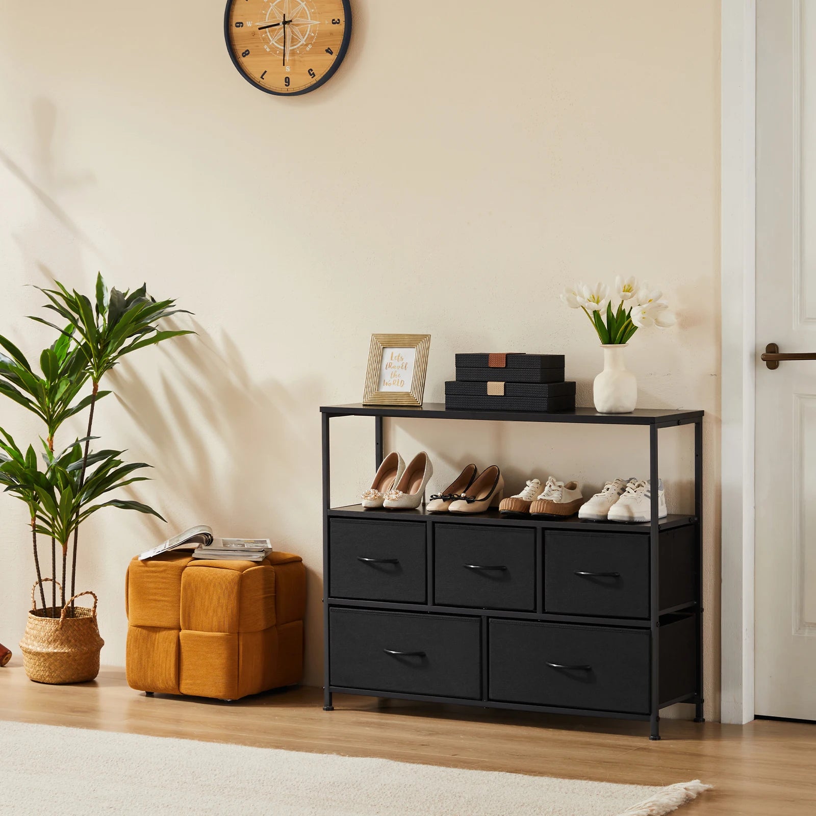 Shoe Rack and Dresser with 5 Protective Multilayer Drawers
