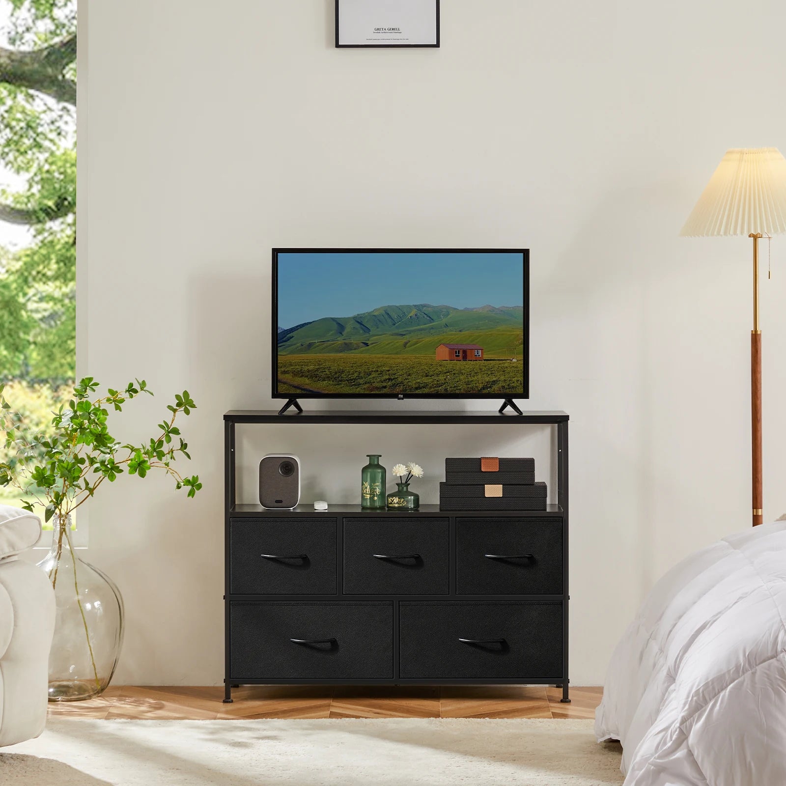 Shoe Rack and Dresser with 5 Protective Multilayer Drawers