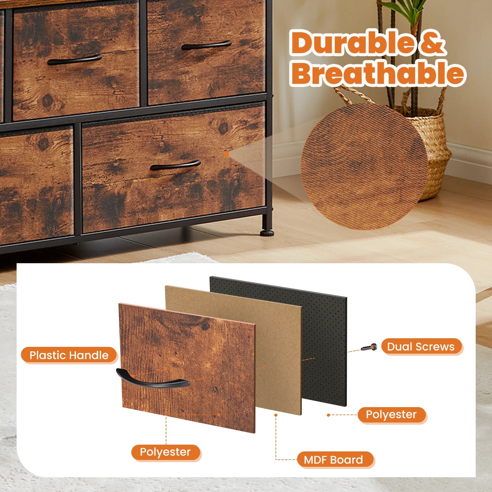 Shoe Rack and Dresser with 5 Protective Multilayer Drawers