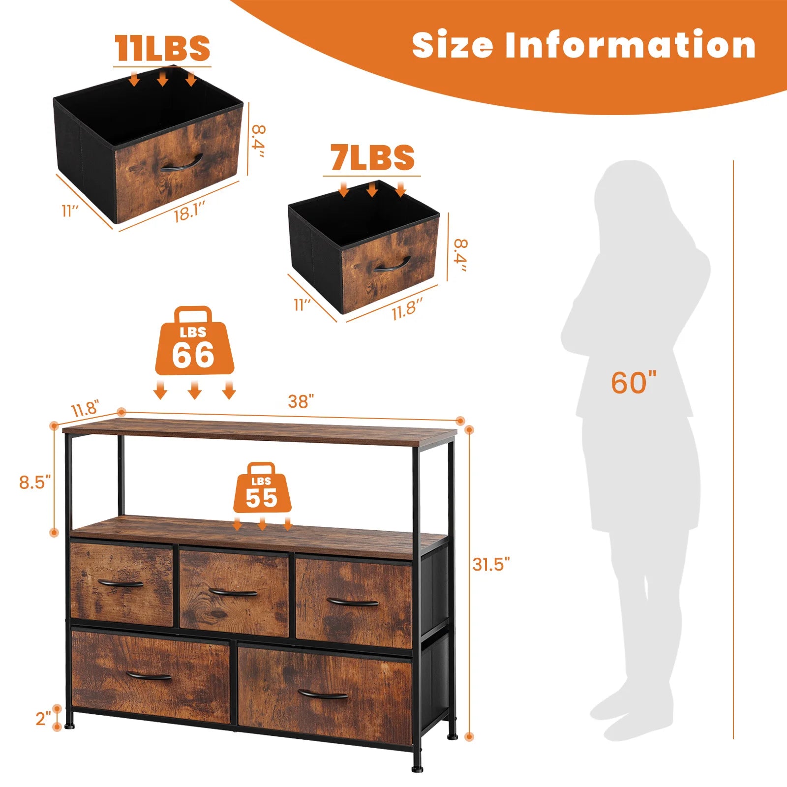 Shoe Rack and Dresser with 5 Protective Multilayer Drawers