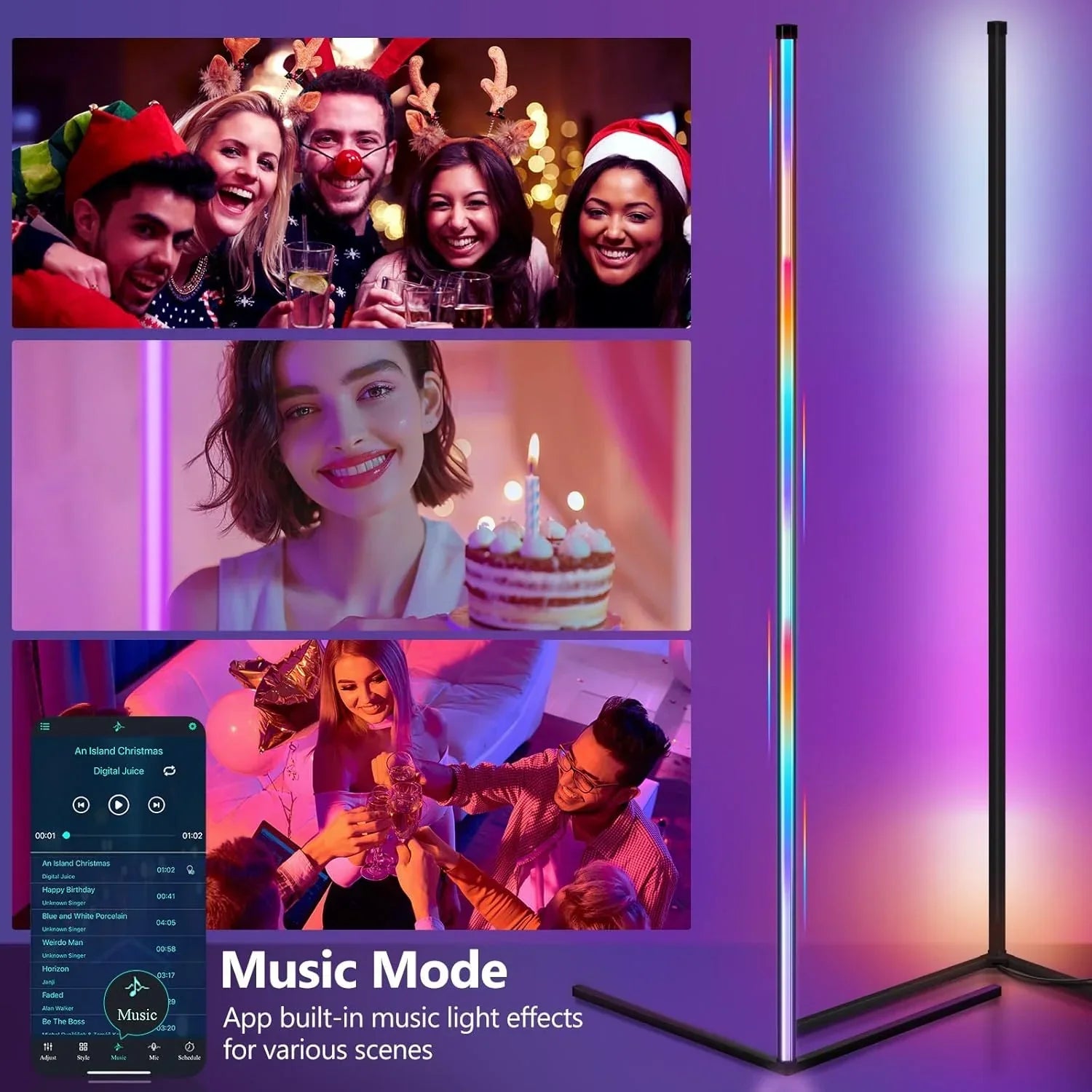 Modern Music Sync RGB Smart Floor Lamp 16 Million Color Changing Ambient Lights with App and Remote Control