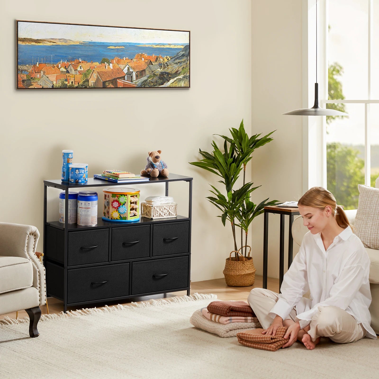 Shoe Rack and Dresser with 5 Protective Multilayer Drawers