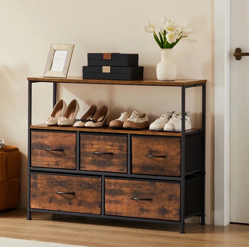 Shoe Rack and Dresser with 5 Protective Multilayer Drawers
