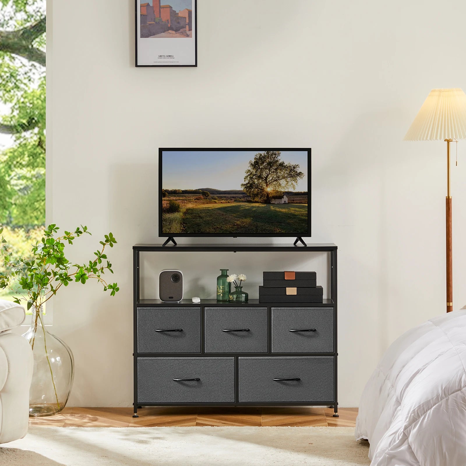 Shoe Rack and Dresser with 5 Protective Multilayer Drawers